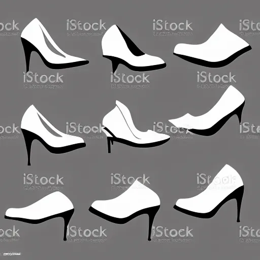 Image similar to Set of different woman platform shoe silhouettes, vector art. black white,