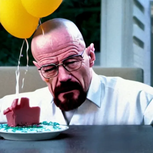 Prompt: Walter white crying because he dropped his birthday cake on the ground