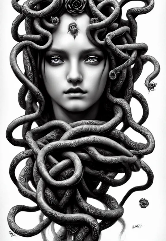 Prompt: , medusa, symmetrical portrait, realistic, full body, black rose, rich detail, by wlop, stanley artgerm photo - grade