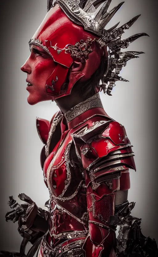 Image similar to the blood crown queen wear the scarlet armor, cinematic lighting, various refining methods, micro macro autofocus, ultra definition, award winning photo