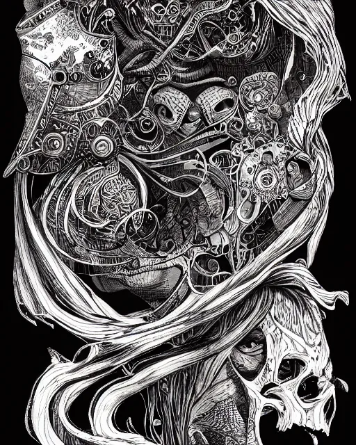 Image similar to scholar of madness, black ink on paper, trending on artstation, beautiful, intricate, detailed
