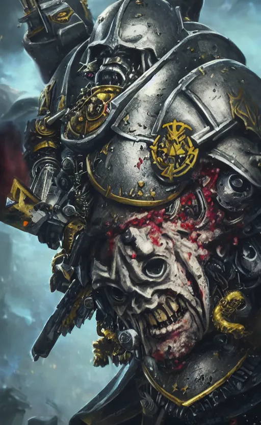 Image similar to warhammer 40k Emperor of Mankind, half-length portrait, beautiful face, long hair, illustration, fine details, cinematic, highly detailed, octane render