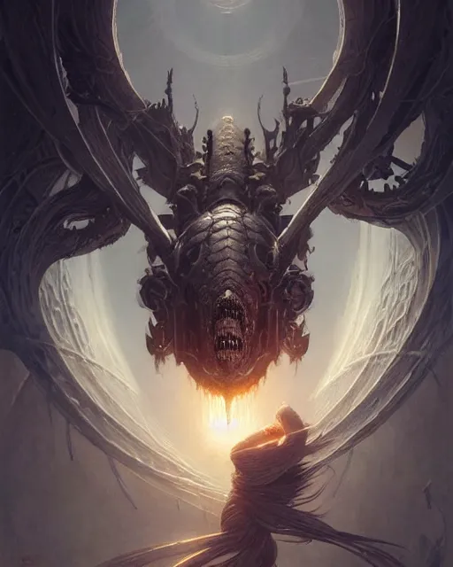 Image similar to Death is swallowed up in victory, artwork by artgerm, scifi, D&D, extraordinary phenomenon, fantasy, intricately detailed, elegant, digital painting, smooth, sharp focus, art by Greg Rutkowski and Ruth Asawa and Eric Wallis