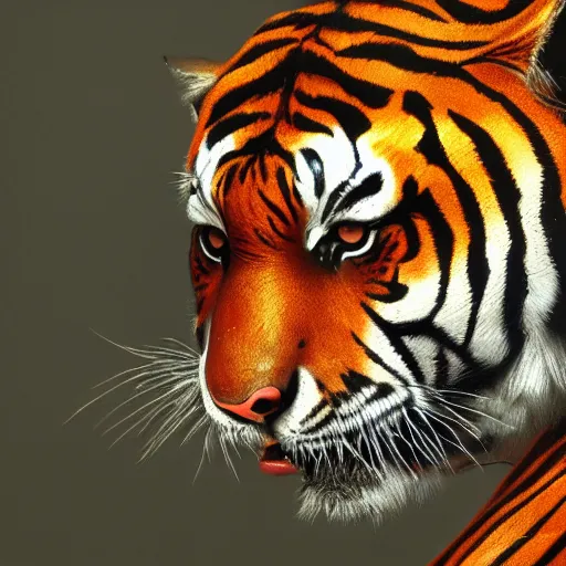 Prompt: A close up shot of a tiger, ultra high detailed, oil painting, Greg Rutkowski, Charlie Bowater, Yuumei, Yanjun Cheng, unreal 5, DAZ, hyperrealistic, octane render, RPG portrait, dynamic lighting, fantasy art, beautiful