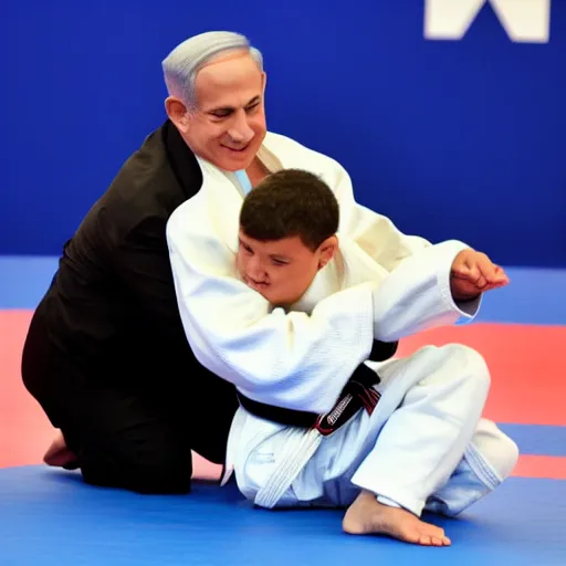 Image similar to benjamin netanyahu judo flipping a kid