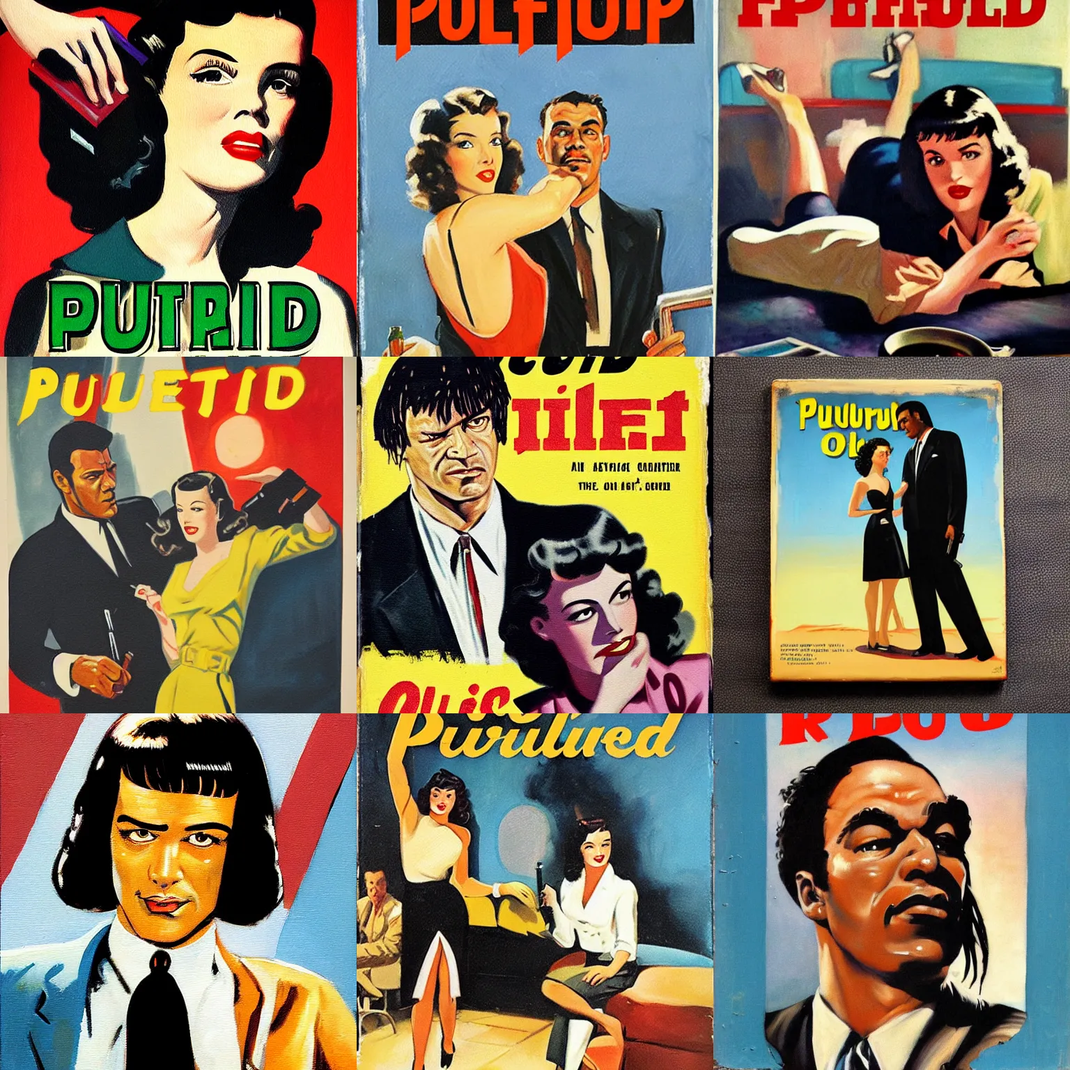 Prompt: pulp fiction book jacket painting (1940s)