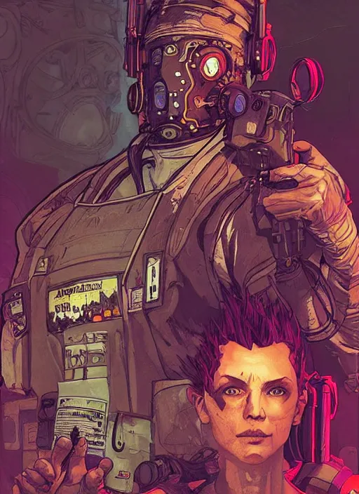 Image similar to cyberpunk hazmat bio - cleaner. portrait by ashley wood and alphonse mucha and laurie greasley and josan gonzalez and james gurney. splinter cell, apex legends, rb 6 s, hl 2, d & d, cyberpunk 2 0 7 7. realistic face. character clothing. vivid color. dystopian setting.