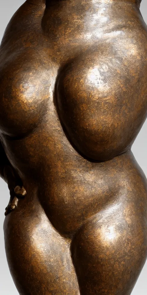 Image similar to detailed photo of an old bronze patina statue of a beautiful curvy woman portrait, intricate detail, museum diffuse lighting