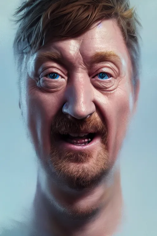 Prompt: ultra detailed close up facial portrait of rhys darby, extremely detailed digital painting, in the style of fenghua zhong and ruan jia and jeremy lipking and peter mohrbacher, mystical colors, rim light, beautiful lighting, 8 k, stunning scene, raytracing, octane, trending on artstation