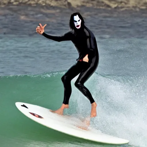 Image similar to surfing keanu reeves as mr. bean as the joker from batman, surfing still from batman vs bean at the beach, 2 0 2 0