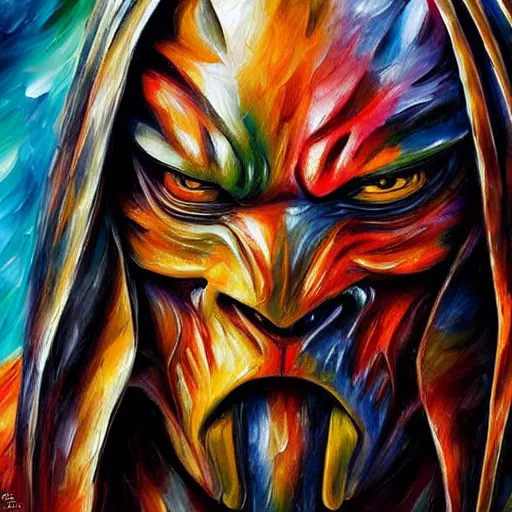 Prompt: portrait painting of The Predator, Yautja, by Leonid Afremov, hyperdetailed!