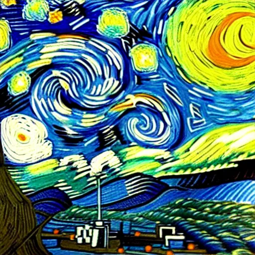 Image similar to painting of an angry stay puft marshmallow man in the style of starry night by vincent van gogh