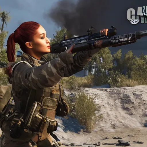 Image similar to Ariana Grande in Call of Duty, 4k