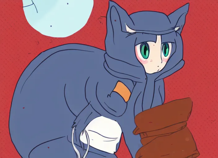 Image similar to Russian Blue catgirl wearing a thick sweater to protect herself from harsh Russian winter.