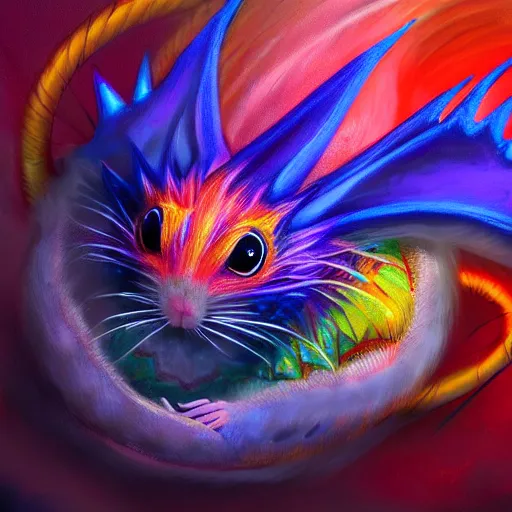 Image similar to an oilpainting of a psychedelic hamster dragon hybrid, hd, artstation, digital art, 4k, 8k