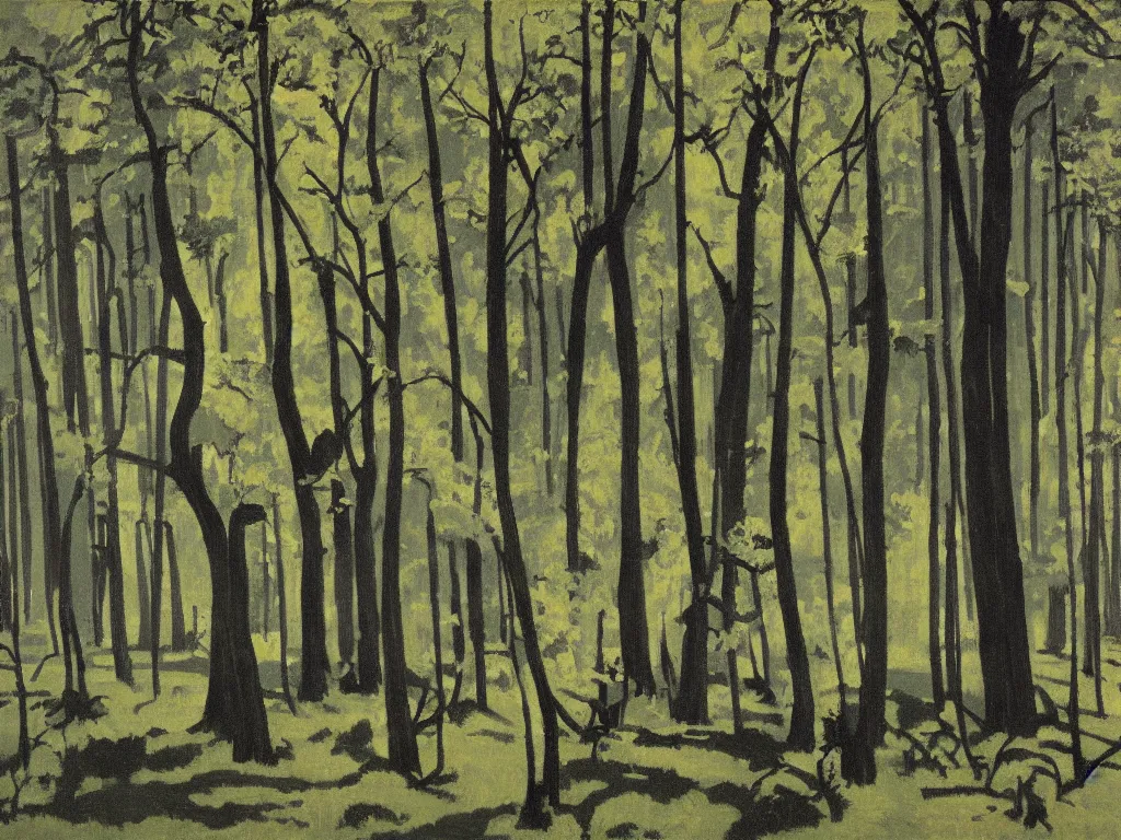 Image similar to apocalypse in the cypresses forest. painting by felix vallotton