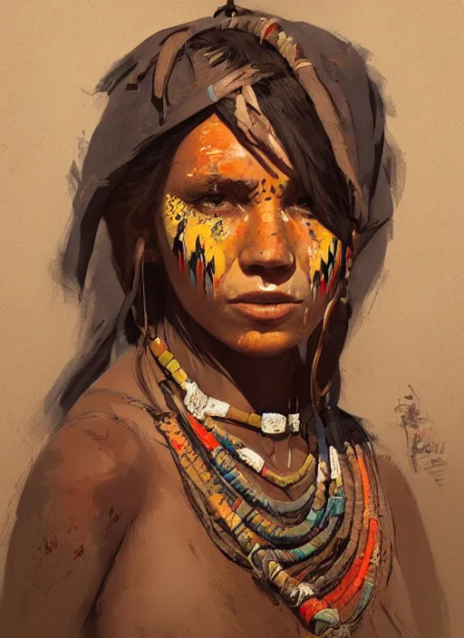 Image similar to A painting of a tribal woman, trending on artstation in the style of Greg Rutkowski