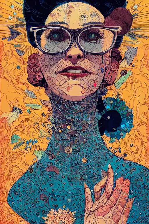 Prompt: portrait of mad lady scientist, stylized illustration by victo ngai, juan gimenez, colorful comics style,