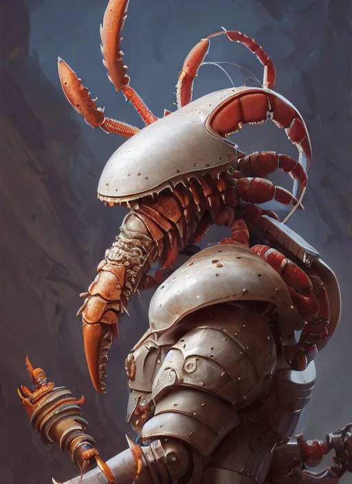 Image similar to subsurface scattering, white, lobster, centurion with face armor, by jesper ejsing, justin gerard, tomasz alen kopera, cgsociety and fenghua zhong, highly detailed, rim light, cinematic lighting, illustration, art, octane render, very coherent, cinematic, hyper realism, high detail, octane render, 8 k