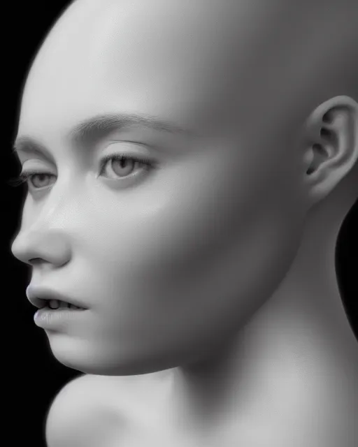 Prompt: dreamy, monochrome, subsurface scattering, white, young beautiful flower - cyborg goddess in cosmos, black and white, octane render, dino valls, mark ryden, highly detailed, rim light, art, cinematic lighting, very coherent, hyper realism, 8 k