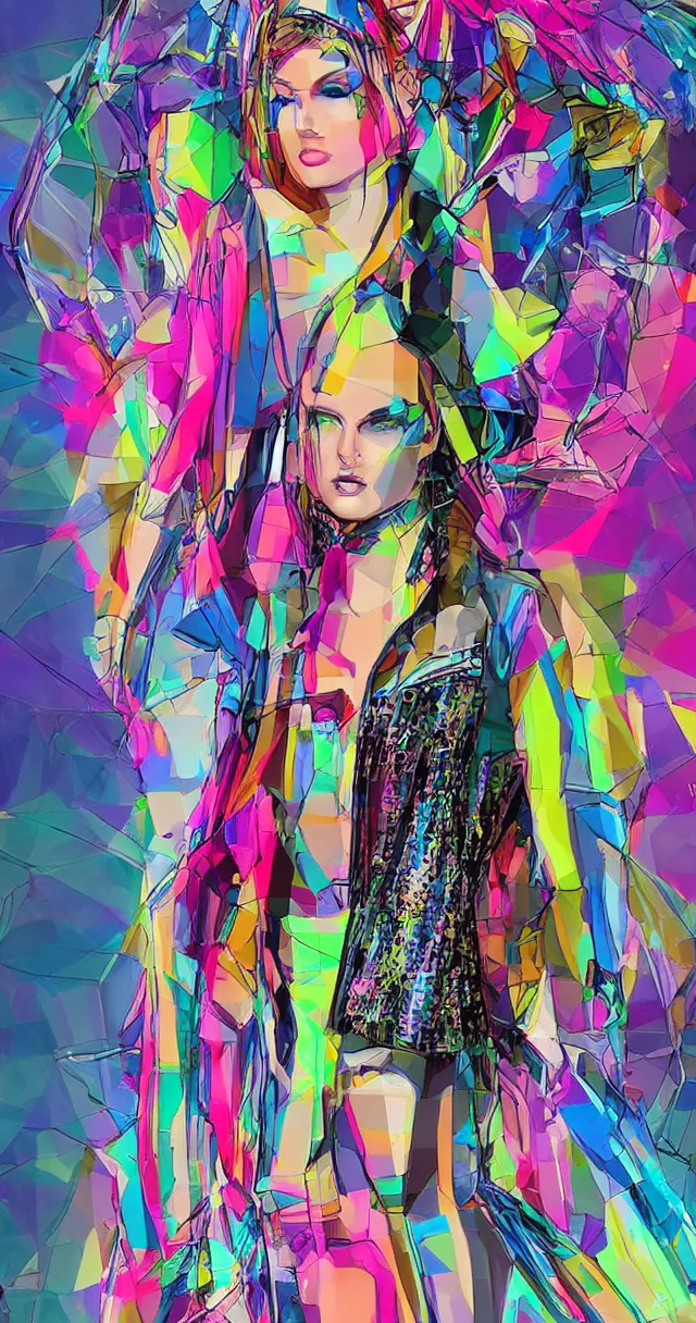 Image similar to futuristic fashion show, beautiful model with colored clothes illustration, highly detailed,