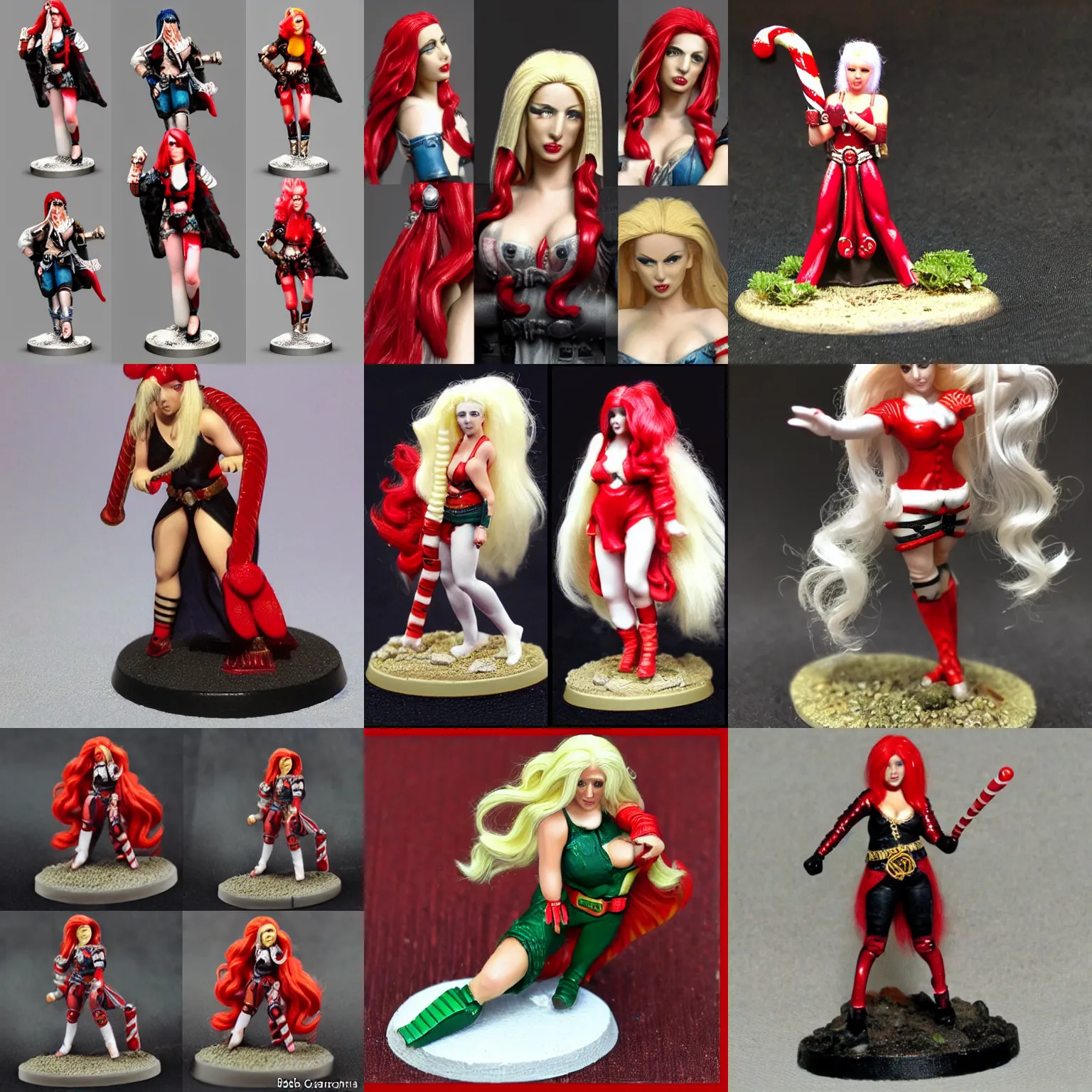 Prompt: 2 8 mm heroic scale miniature. games workshop. human bard. two - tone platinum blonde with bright red, long hairstyle. christina aguilera with candy cane hair color streaks.