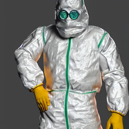 Prompt: hazmat suit wrestlemania, hyper realism, cinematic, volumetric lighting, epic composition, high detail, octane render, unreal engine, 8 k, concept art, 3 d render, datamosh, ray tracing, apocalyptic, intricate complexity, extremely detailed, very sharp,