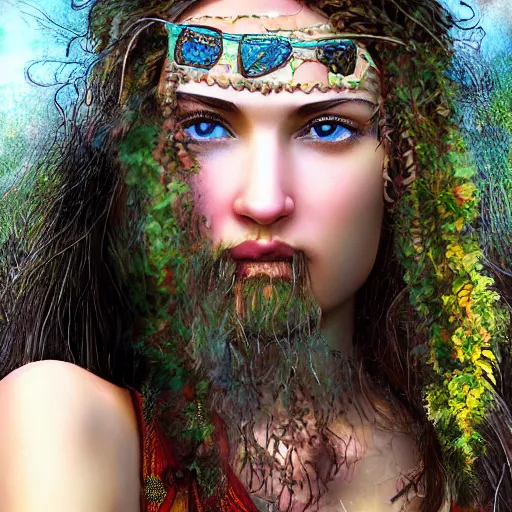 Image similar to a realistic detailed photo of a beautiful hippie girl