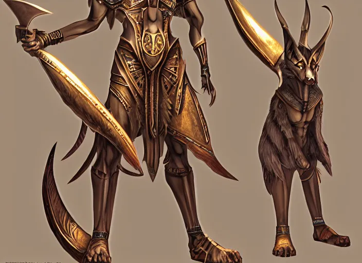 Image similar to award winning concept art fullbody egyptian god wolf anubis character design of a egyptian anubis monster wolf. egyptian god deviantart adoptable, deviantart species style of maple story and rossdraws, artgerm, studio lighting by jessica rossier and brian froud, traditional, artstationhd artstation, disney, hq textures