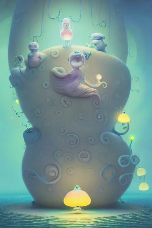 Prompt: a surreal Bioluminescent, very very very cute Bifidobacteria in a happy world by Daniel Merriam, Trending on Artstation, oil on Canvas by Elena Zhurikhina and Goro Fujita and Charlie Bowater, octane render, 4k, 8k, HD