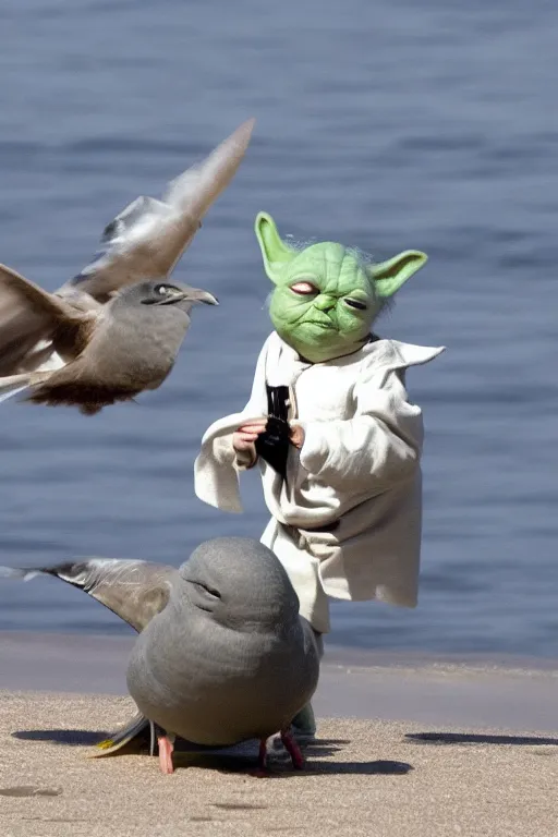 Image similar to Yoda smacking a seagull