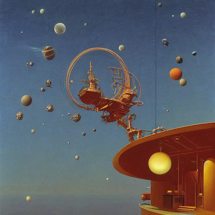 Prompt: spherical space station, highly detailed, Edward Hopper and James Gilleard, Zdzislaw Beksinski highly detailed