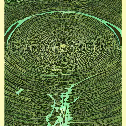 Prompt: a illustration of an architectural plan view of a labyrinth of the deforestation in amazona crisis, by kilian eng