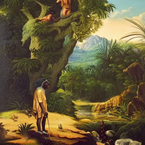 Image similar to chief keef in the garden of eden, landscape painting, beautiful, cinematic, wide shot