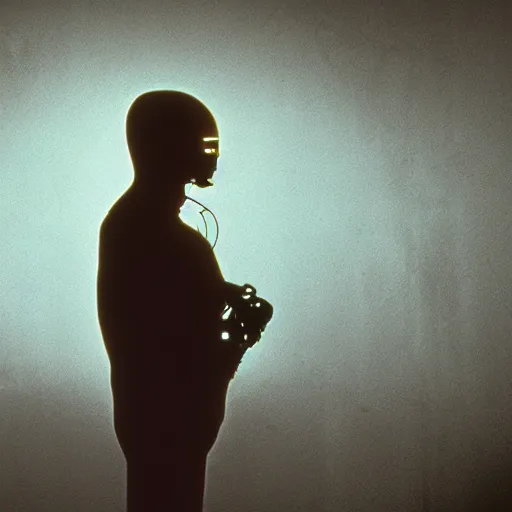 Prompt: movie still of sad cyborg, cinematic composition, cinematic light, by david lynch