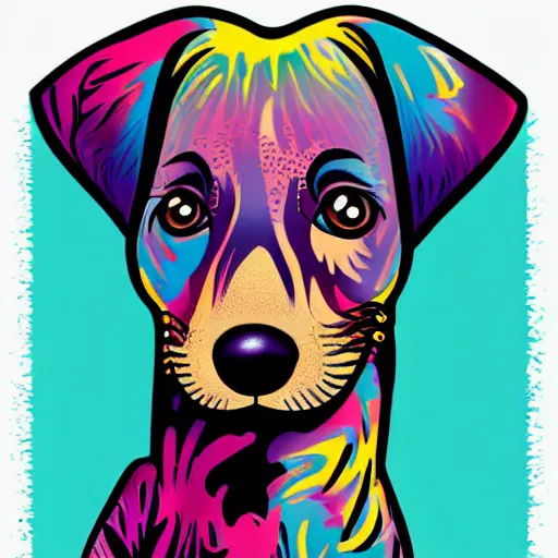 Image similar to lisa frank, mcbess illustration dachshund