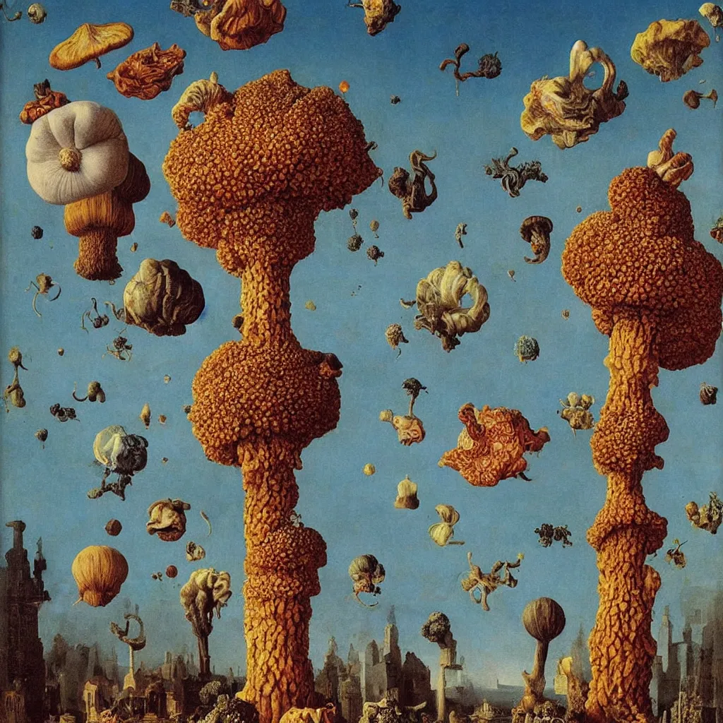 Image similar to a single colorful! ( lovecraftian ) fungus tower white! clear empty sky, a high contrast!! ultradetailed photorealistic painting by jan van eyck, audubon, rene magritte, agnes pelton, max ernst, walton ford, andreas achenbach, ernst haeckel, hard lighting, masterpiece