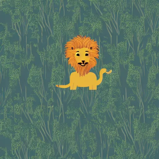 Prompt: Lion in a meadow with hornbeam simpsons, Behance, illustration, vector, sharp focus, 4k