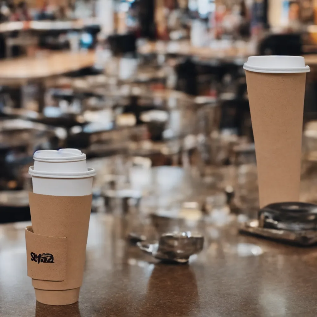 Image similar to a disposable coffee cup sitting on a diner counter, Sigma 24 mm f/8 – wider angle