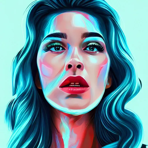 Prompt: electric woman, cute - fine - face, pretty face, oil slick hair, realistic shaded perfect face, extremely fine details, realistic shaded lighting, dynamic background, by alena aenami