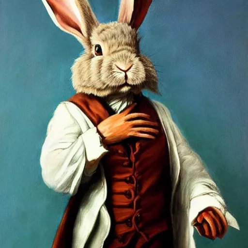 Image similar to a rabbit dressed as beethoven, realistic oil painting,