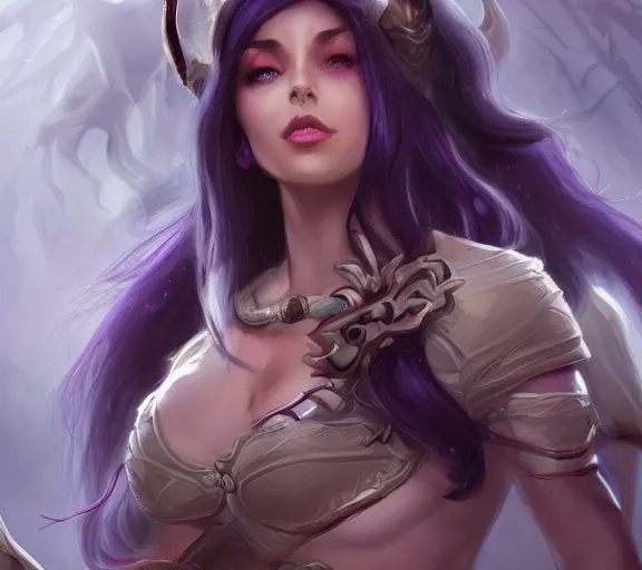 Image similar to Attractive Tiefling Druid, She has light brown skin, dark purple hair, and silver eyes full body, dungeons and dragons portrait, highly detailed, digital painting, artstation, concept art, sharp focus, illustration, art by artgerm and greg rutkowski and alphonse mucha