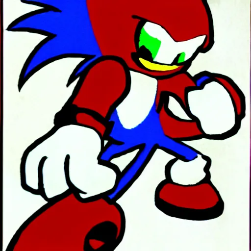 Image similar to red white ms paint doodle of bad amateur anime sonic drawing, made in ms paint,