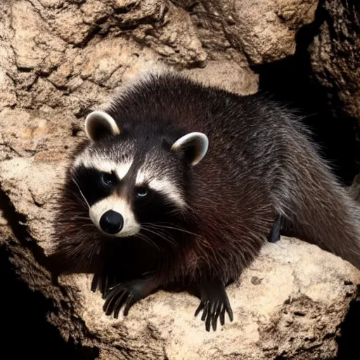 Prompt: photo of newly discovered mysterious deep sea raccoon in the marianas trench