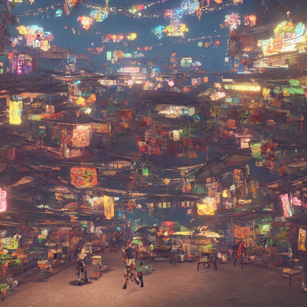 Prompt: taipei raohe night market in horizon : zero dawn