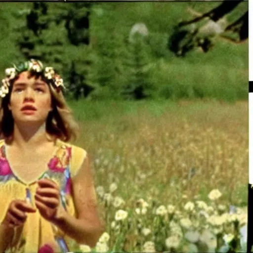 Image similar to vhs 1 9 7 0 s footage of a scene from the movie midsommar