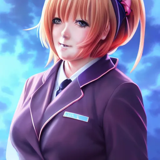 Image similar to anime portrait of Angela Merkel as an anime girl by Stanley Artgerm Lau, WLOP, Rossdraws, James Jean, Andrei Riabovitchev, Marc Simonetti, and Sakimichan, trending on artstation