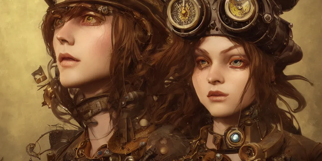 Image similar to steampunk portrait, au naturel, hyper detailed, digital art, trending in artstation, cinematic lighting, studio quality, smooth render, unreal engine 5 rendered, octane rendered, art style by klimt and nixeu and ian sprigger and wlop and krenz cushart.