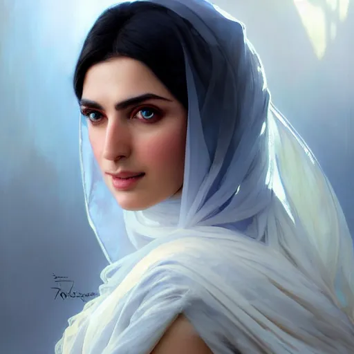 Prompt: a Photorealistic dramatic hyperrealistic,Crystal blue eyes arab ameera al taweel with black hair, white veil, by WLOP,Artgerm,Greg Rutkowski,Alphonse Mucha, Beautiful dynamic,shadows,Artstation,concept design art,Octane render,8K