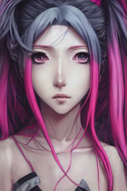 Prompt: portrait of an anime manga girl with pink and white dreads, straight on portrait, by artgerm, james jean, tom bagshaw, gerald brom, vaporwave colors, lofi colors, vaporwave, lofi, goth vibe, 4 k, smooth, hd, substance designer render, full body character concept art, symmetrical, perfect face, detailed face,